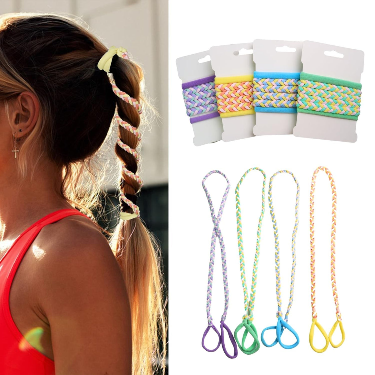 4 Pcs Spiral Hair Ties for Women & 1 Count (Pack of 4), Bright Color