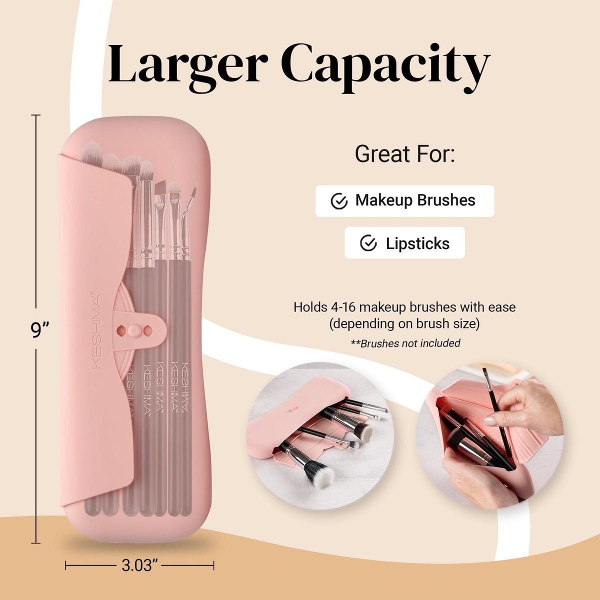 Travel Silicone Makeup Brush Holder Case - Waterproof Portable Cosmetic Organizer