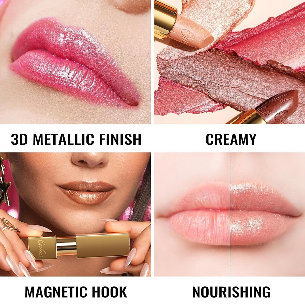 Dark Brown Lipstick with Glitter Finish - Hydrating, Long-Lasting Makeup
