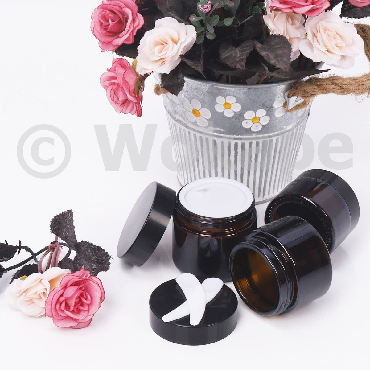 20-Piece 10ml Amber Glass Cosmetic Jars with Leak-Proof Lids & Spatulas – Travel & Storage Set