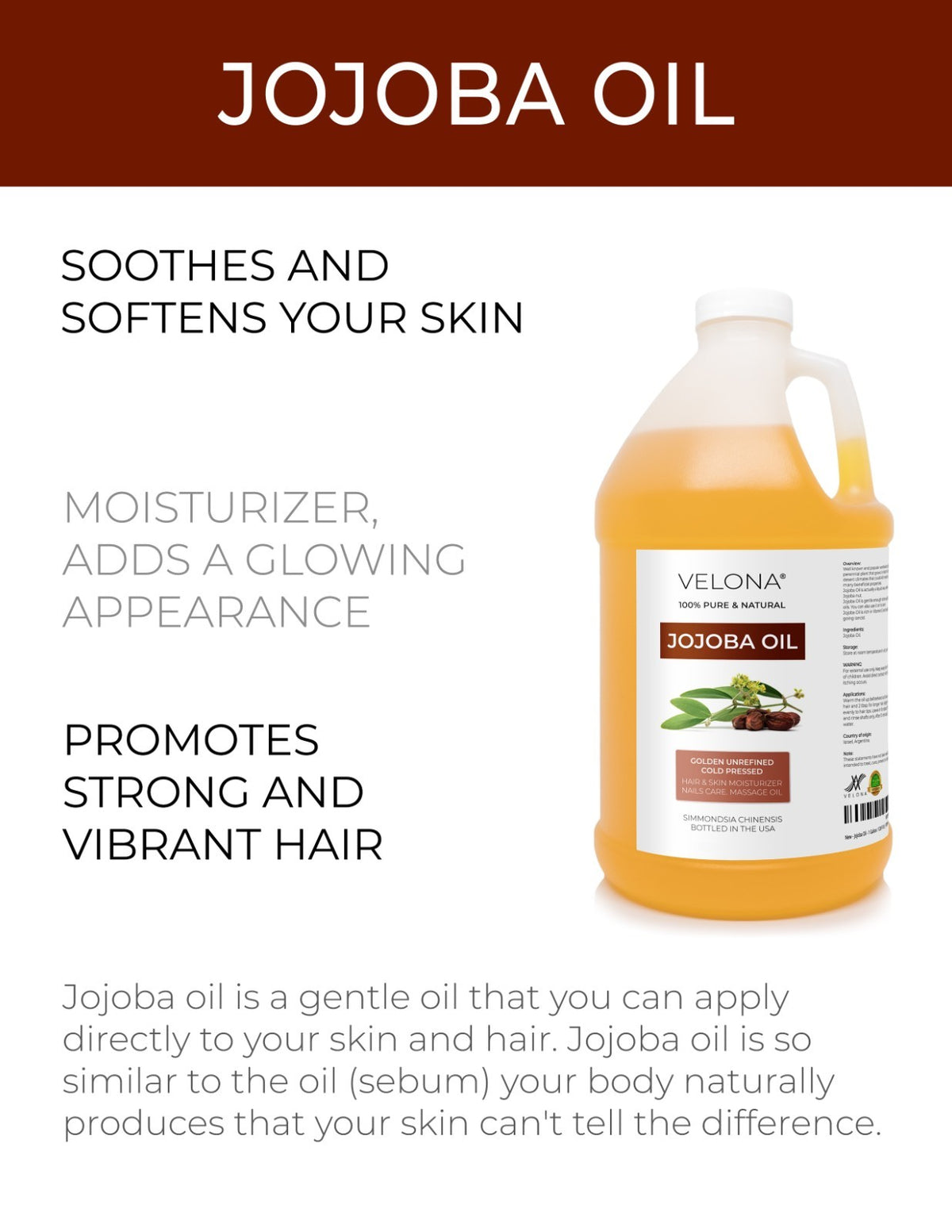 Pure Jojoba Oil - Natural Cold Pressed Moisturizer & Hair Treatment