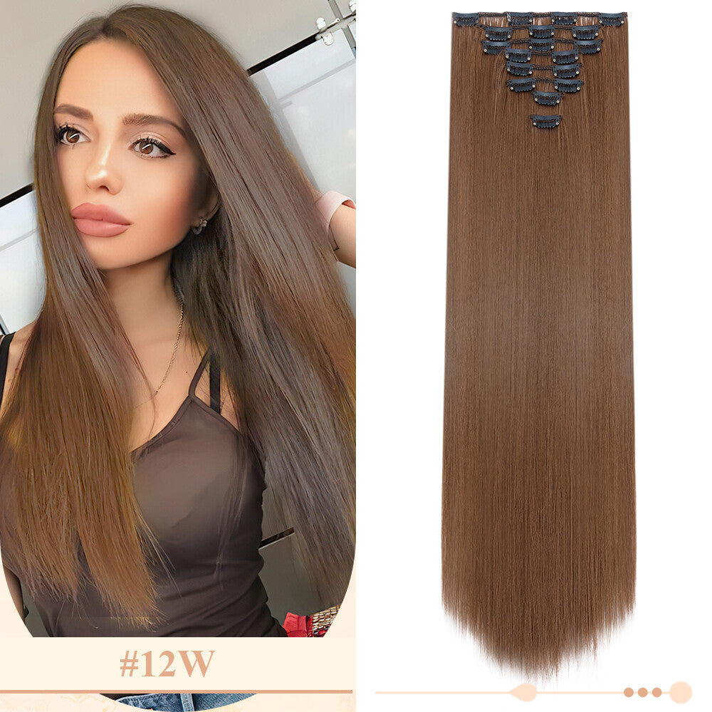 Clip-In Hair Extensions Full Head Ombre Highlight Synthetic Thick Hair 8-24 Inches
