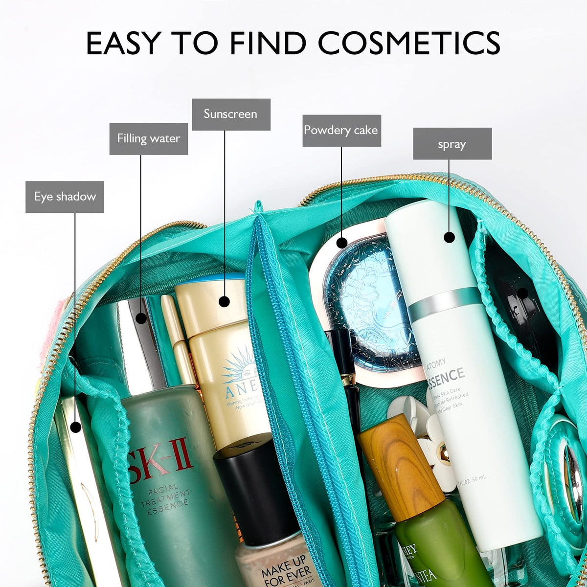 Large Capacity Travel Makeup Bag - Water-Resistant Cosmetic Organizer for Women