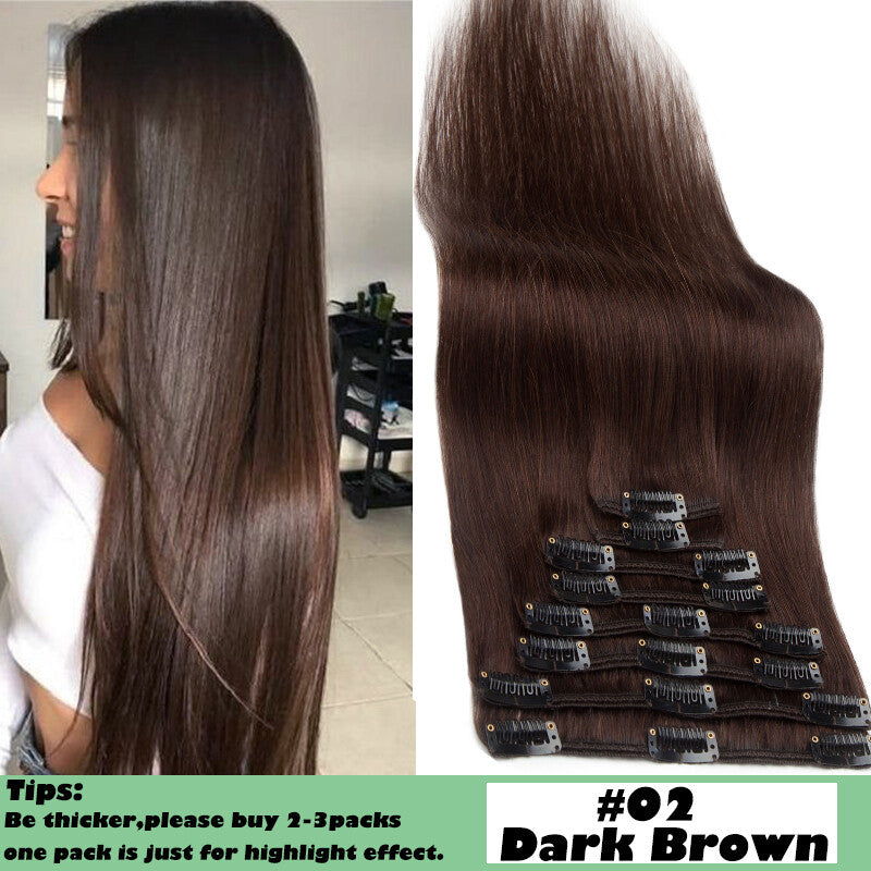 Full Head 8-Piece Clip-In Human Hair Extensions - Multiple Colors & Lengths