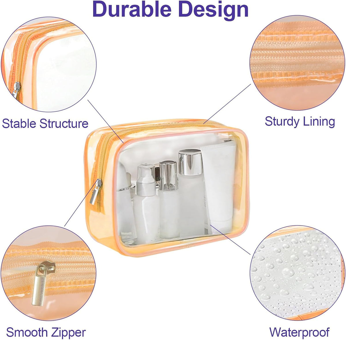 Clear Makeup Bags Set of 4 - TSA Approved Waterproof Toiletry Organizer