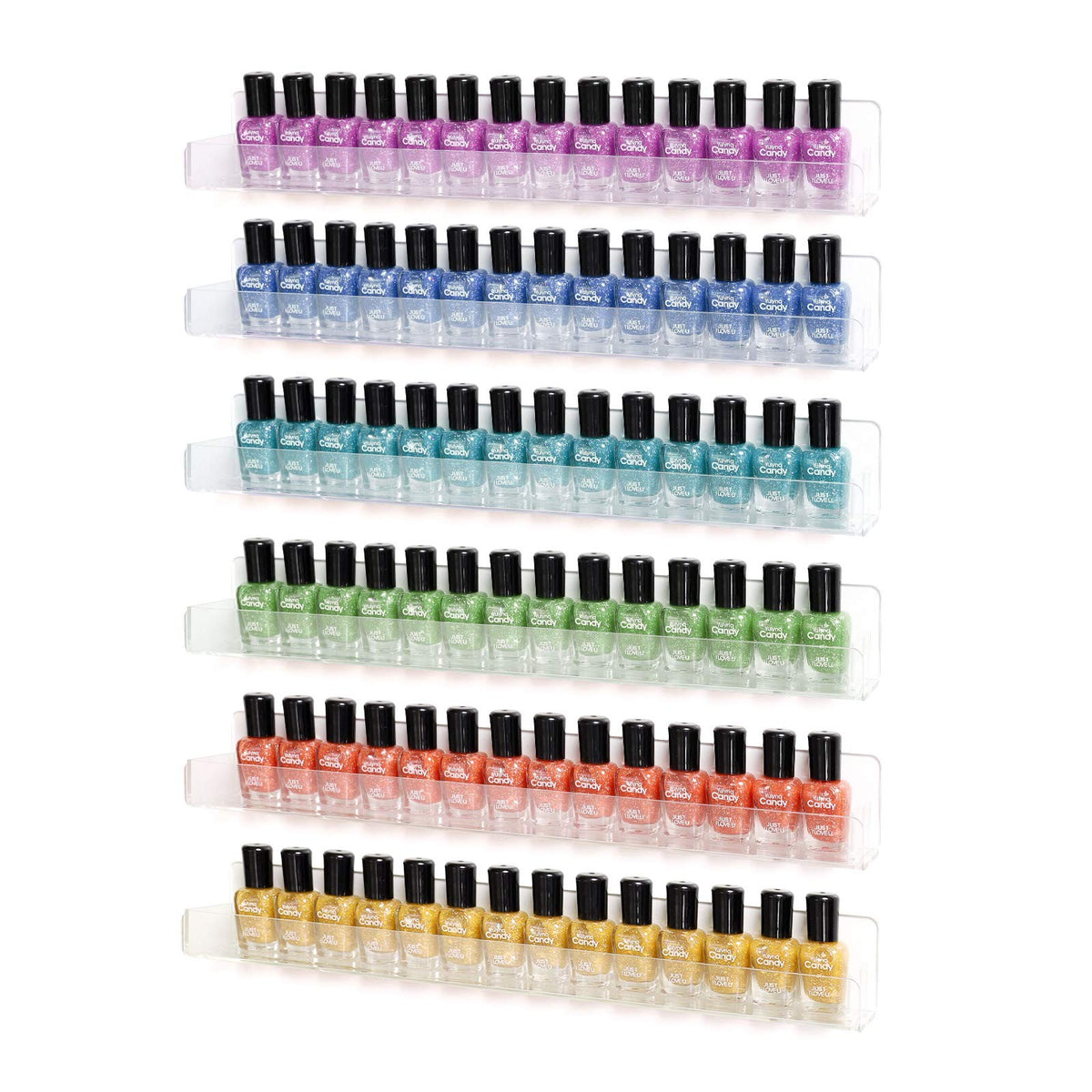 15-Inch Acrylic Wall Mount Nail Polish Organizer Shelf with 6 Tiers, Clear