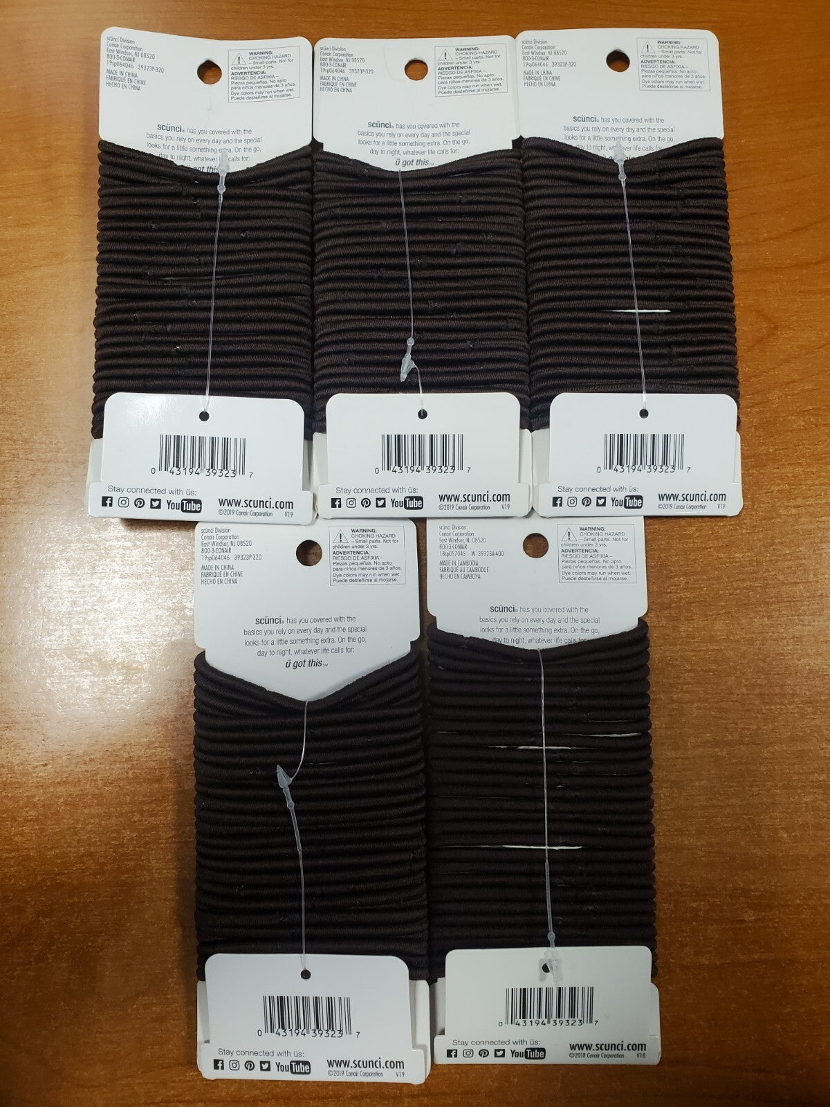5 Packs of 27: Scunci No Damage Hair Elastics - Medium Hold Brown