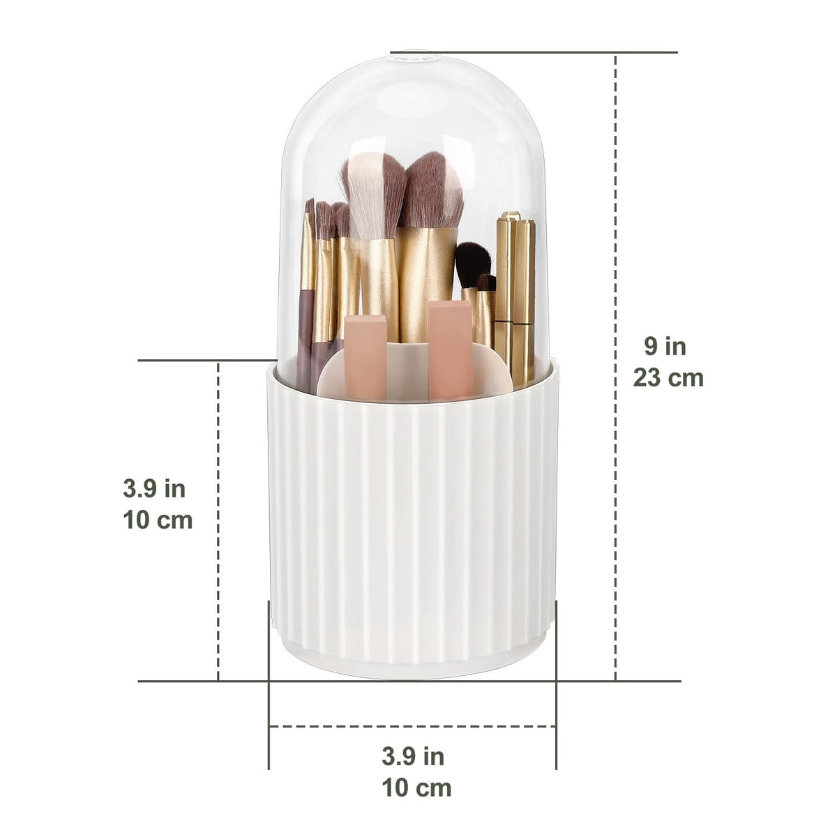 Rotatable Makeup Brush Organizer with Lid - 5 Compartments, White