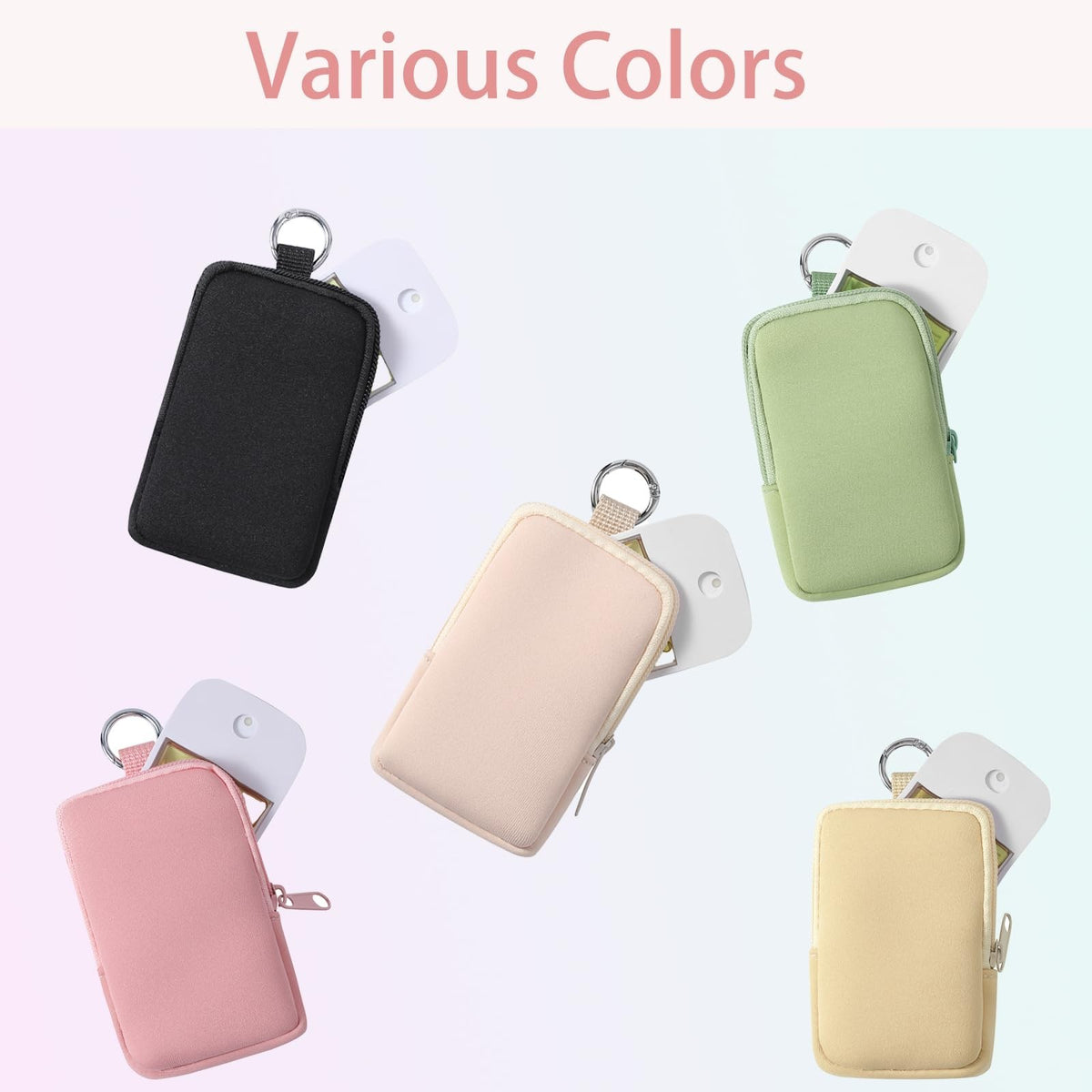 Mini Neoprene Makeup Bag Set with Zipper and Clip - Small Travel Organizer