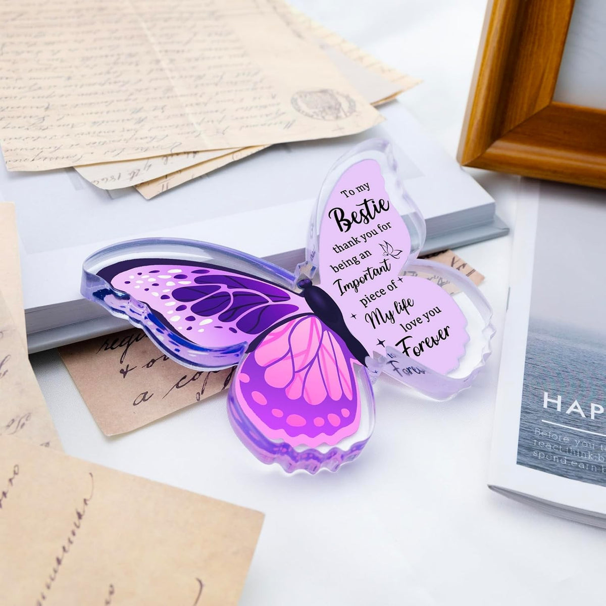 Friendship Butterfly Acrylic Decor Gift for Women Sister Birthday Present