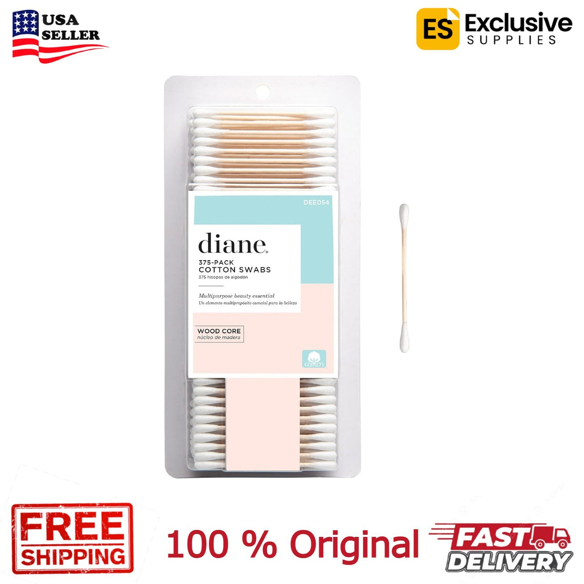 Cotton Swabs with Wooden Sticks - 375 Sterile Cotton Tips for Personal Care
