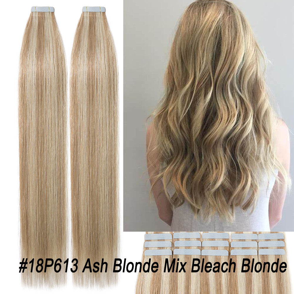 Thick Tape in Remy Human Hair Extensions Invisible Skin Weft Full Head