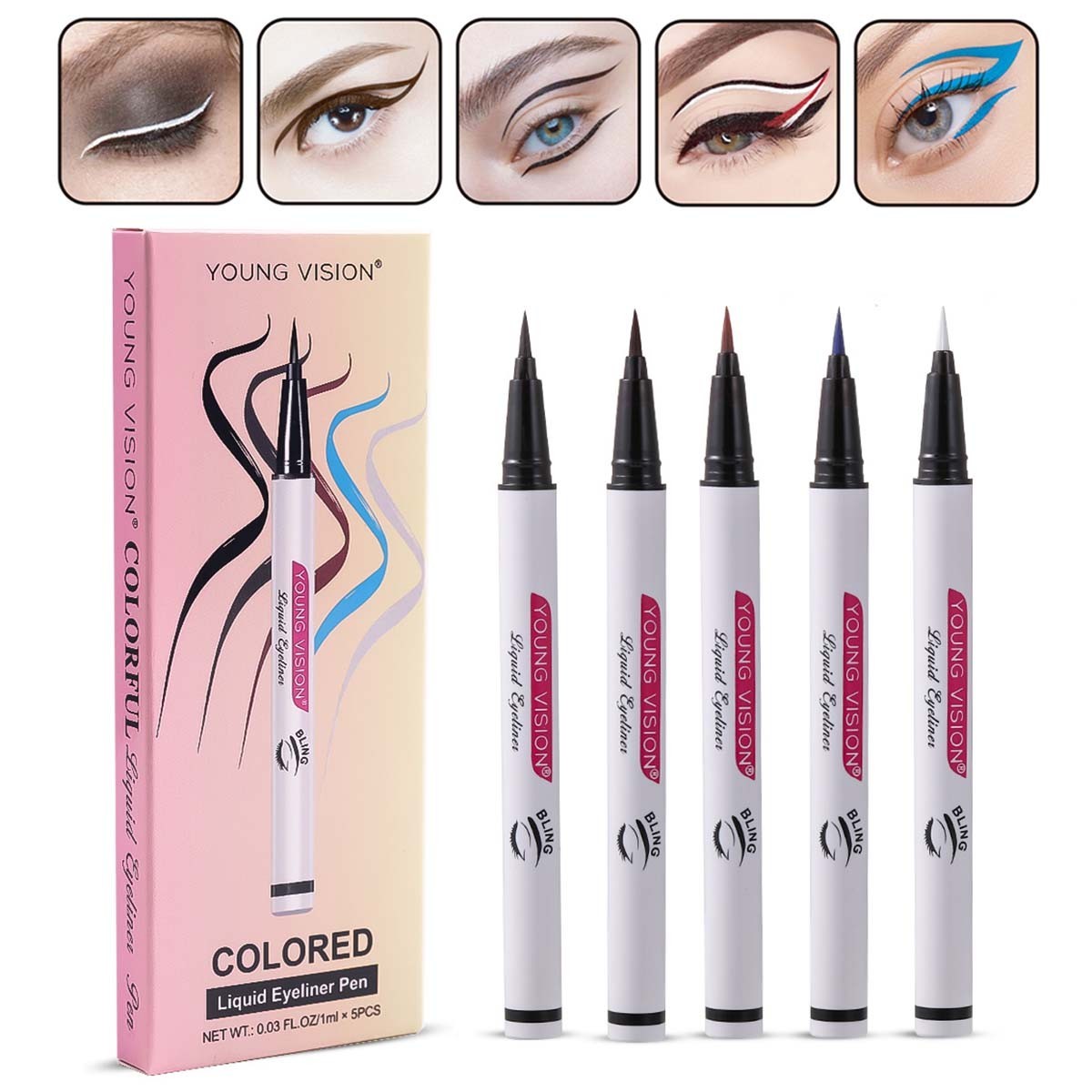 Liquid Eyeliner Set Matte Waterproof Smudge-Proof Long Lasting Eye Makeup 5 Pieces
