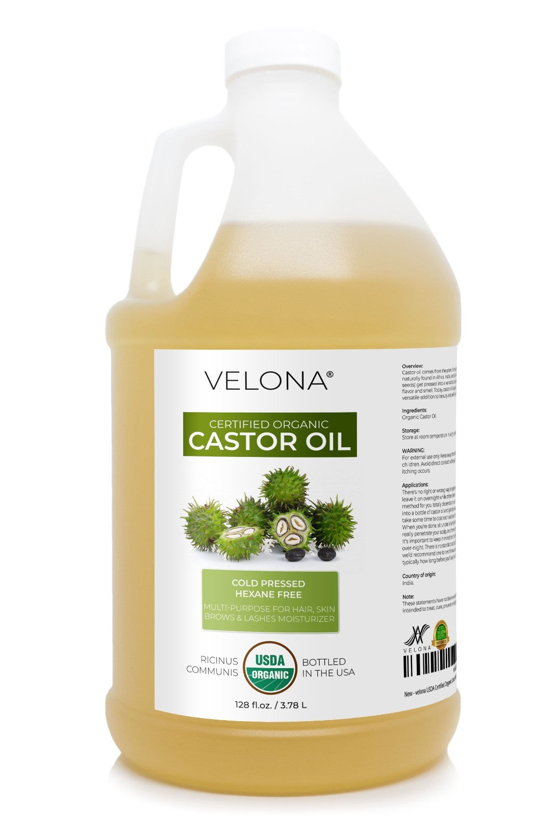Organic Castor Oil for Hair & Skin - 2 Fl Oz to 1 Gallon, USDA Certified