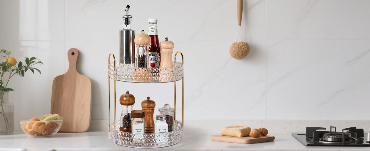 Large Capacity Rotating Makeup Organizer with Clear 3-Tier Stand