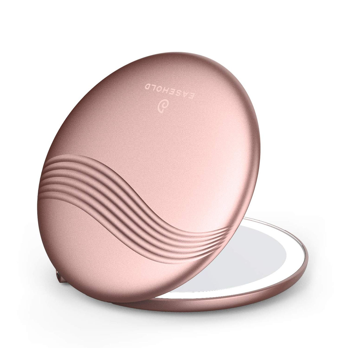 Rose Gold LED Travel Makeup Mirror with 1X/3X Magnification, Dimmable & Rechargeable
