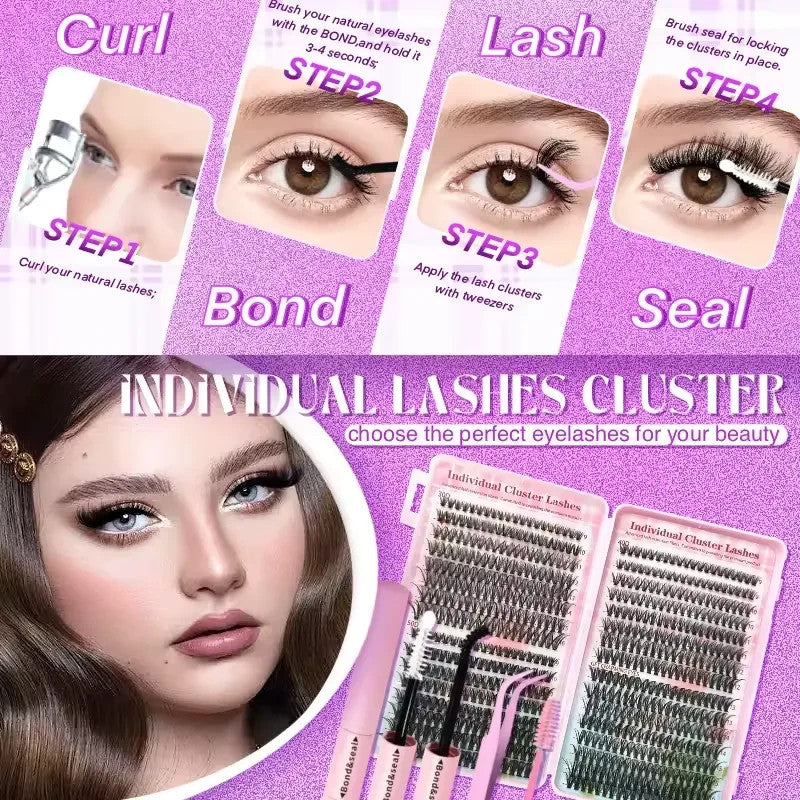 Lash Extension Kit 640Pcs DIY Individual Lash Clusters & Bond Supplies