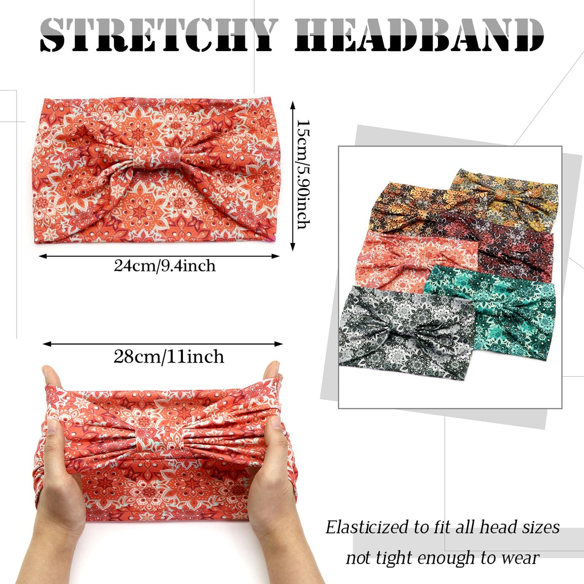 6 Pack Boho Flower Print Headbands for 1 Count (Pack of 6), Vintage