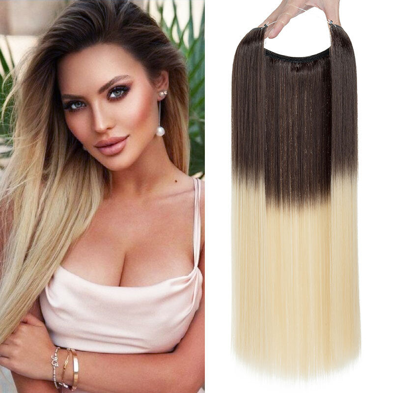 Invisible Wire Hair Extensions - Natural Synthetic Length & Body Wavy or Straight
