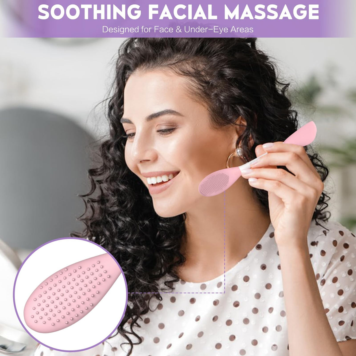 Silicone Pore Cleansing Brush Set - Dual-Ended Face Mask Applicator & Face Scrubber - Purple & Pink