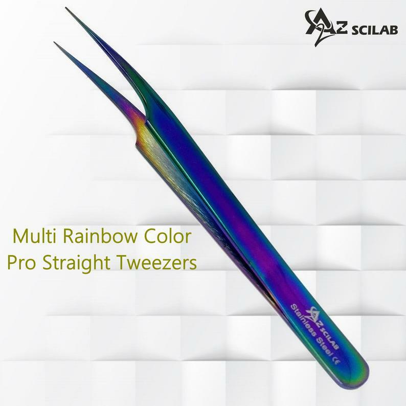 Rainbow Color Stainless Steel Eyelash Extension Tweezers - Pro Straight