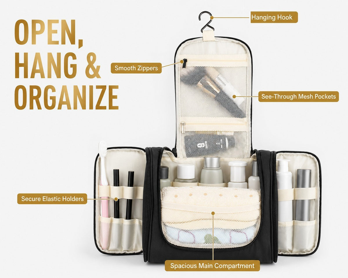 Travel Hanging Toiletry Bag Organizer with Multiple Compartments