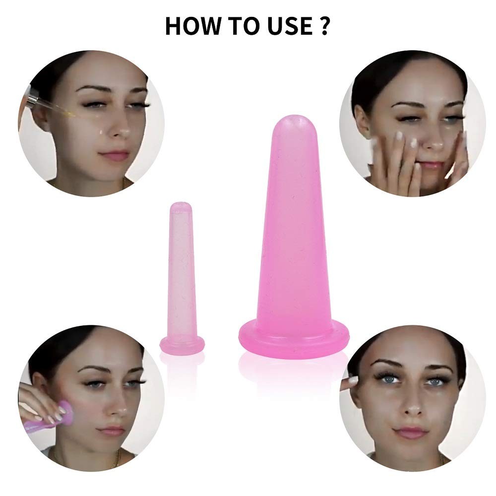 Facial Cupping Set - Natural Silicone Massage Cups for Face, Neck, Body, 4 Pieces