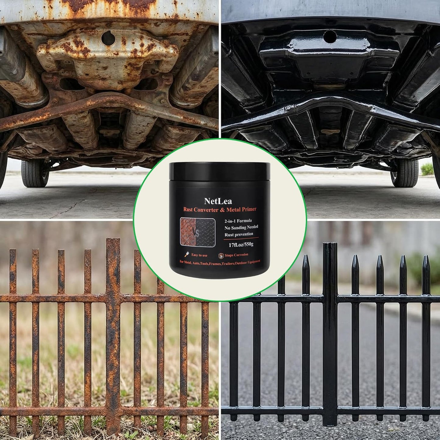 2-in-1 Rust Converter and Primer 17 oz - Direct-to-Rust Black Protective Coating