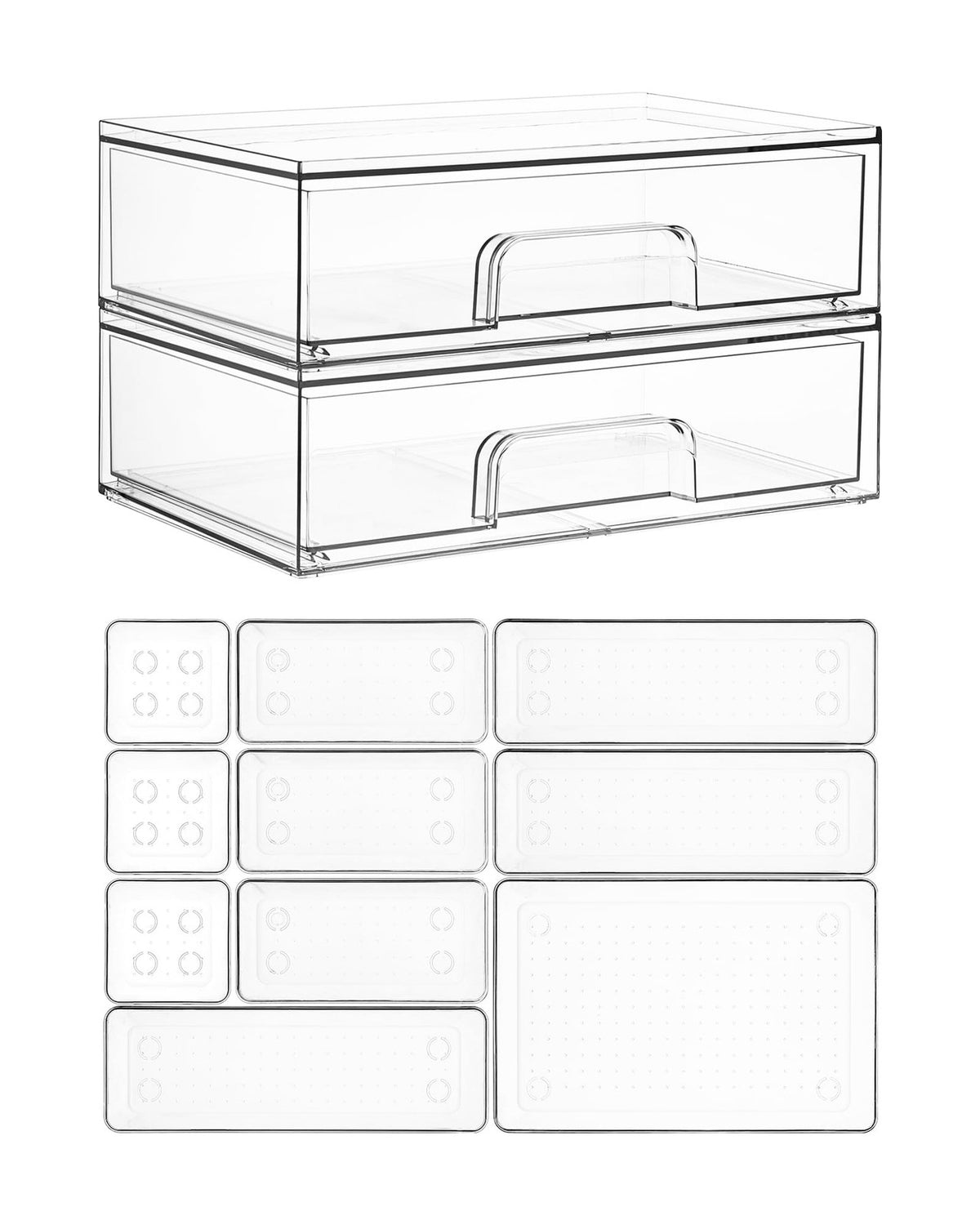 12 Pack Clear Makeup Organizer Set for Vanity and Bathroom Counter