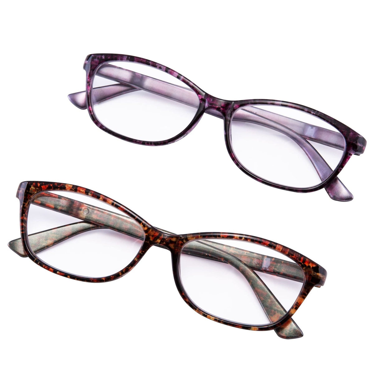 High Power Reading Glasses 2 Pairs Women’s Square Full Rim Spring Hinges +6.00 Diopters