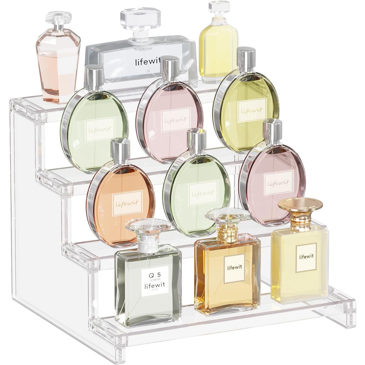 4-Tier Clear Plastic Perfume Stand Organizer - Space-Saving Display Rack