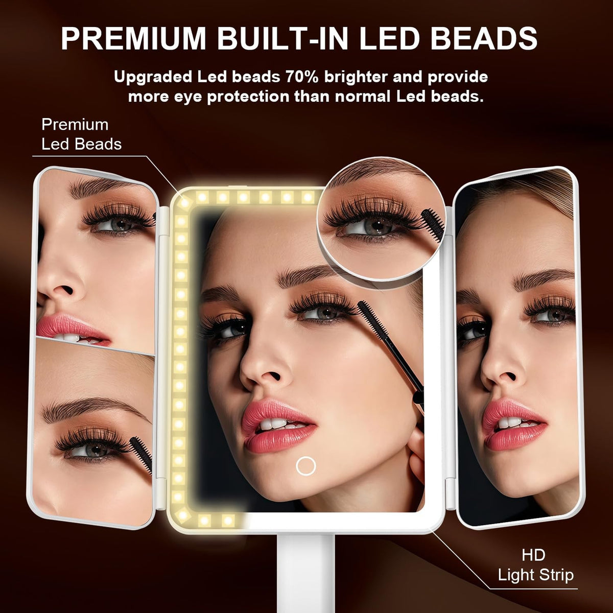 Magnifying Lighted Vanity Mirror 1X/3X/7X/20X with 3 Color Modes Rechargeable