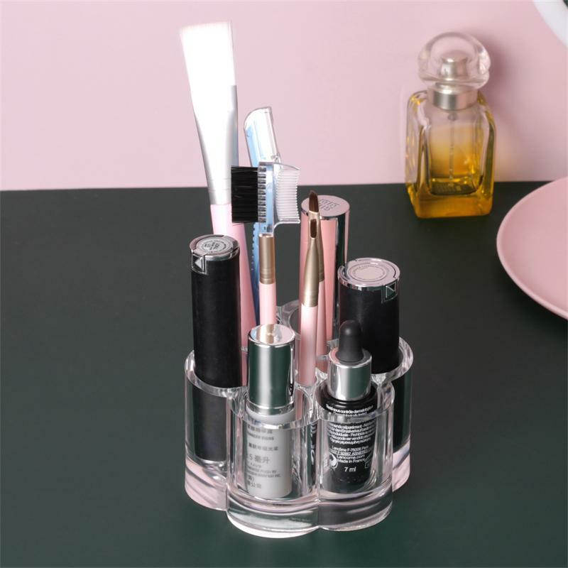 Acrylic Flower Makeup Brush Holder Organizer with 12 Slots, Clear Cosmetic Storage