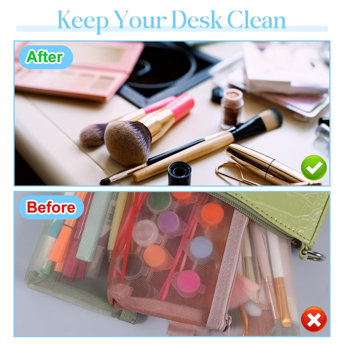 Mini Mesh Makeup Bags Set - 5 Portable Travel Cosmetic Pouches