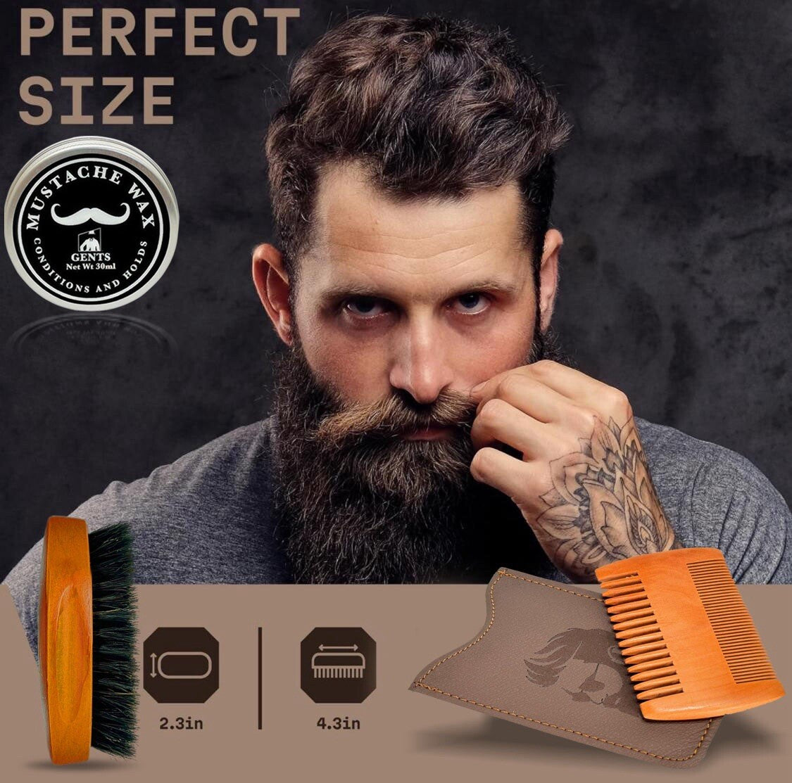 Wooden Beard Comb & Mustache Wax Set – Grooming & Styling Kit