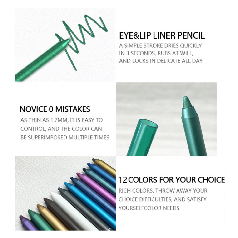 Waterproof Shimmer Eyeliner Pen Set - 12 Color Multi-Color Makeup Styli