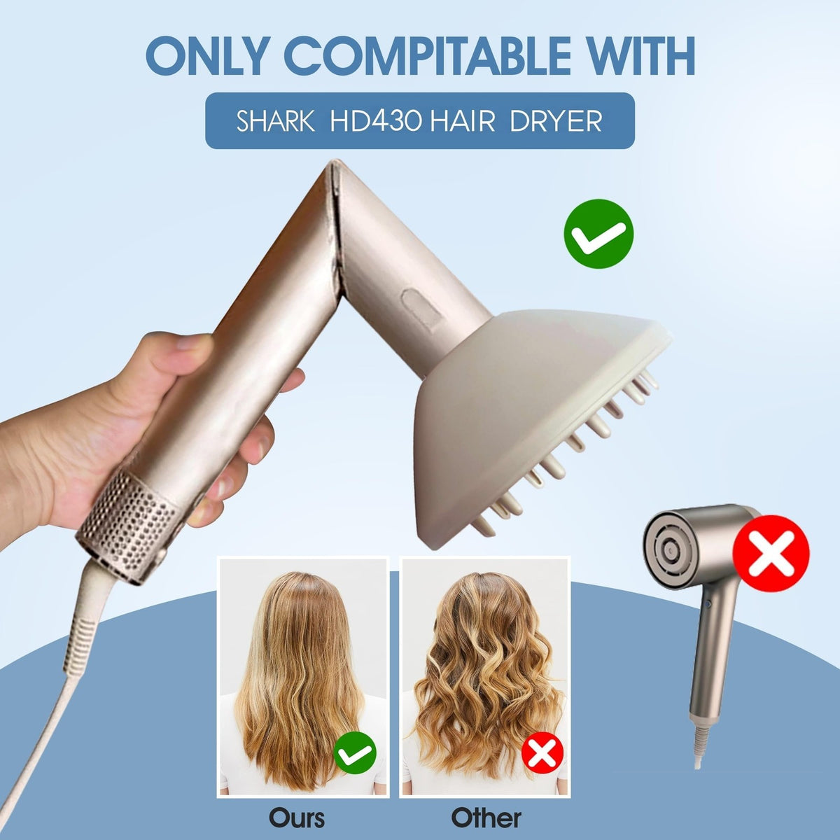 Diffuser Attachment for Shark HD430 Hair Dryer - Extendable Grey, Salon-Quality Styling