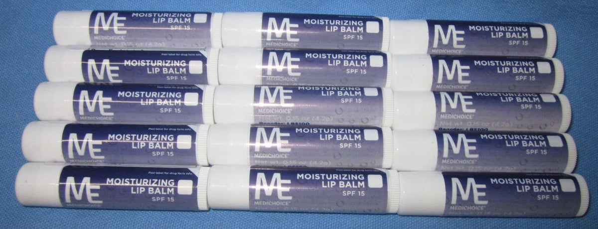Lot of 15 MedChoice SPF15 Moisturizing Lip Balm with Expiration 01/2028