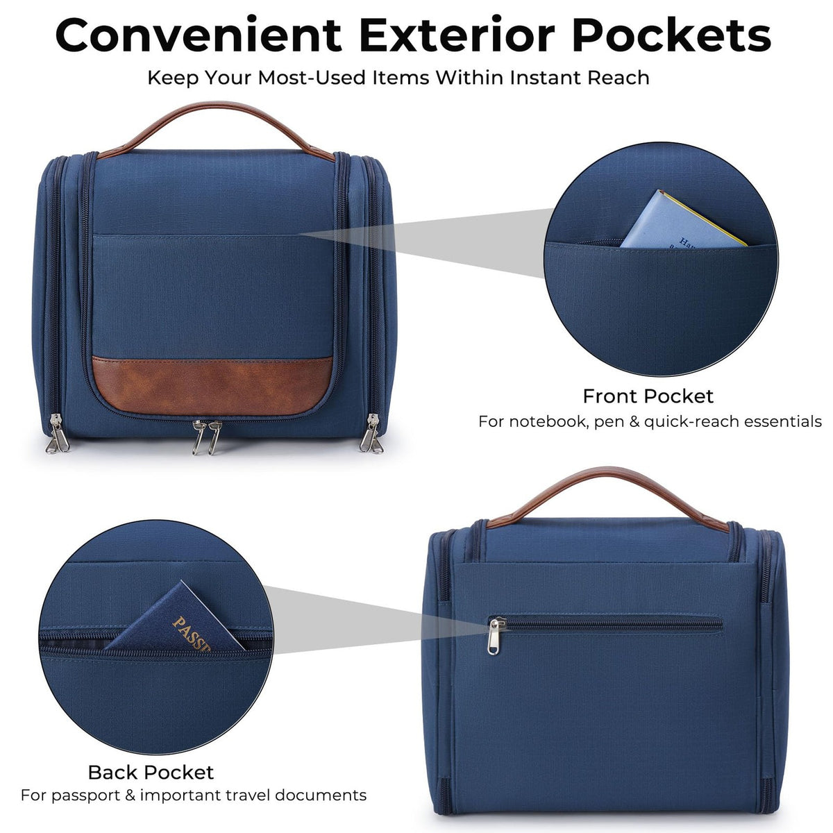 Large Hanging Toiletry Bag Travel Organizer with Hook Navy