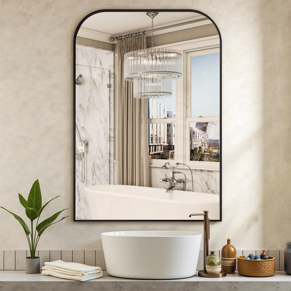 40-Inch Black Metal Framed Wall Mirror for Bathroom & Living Room