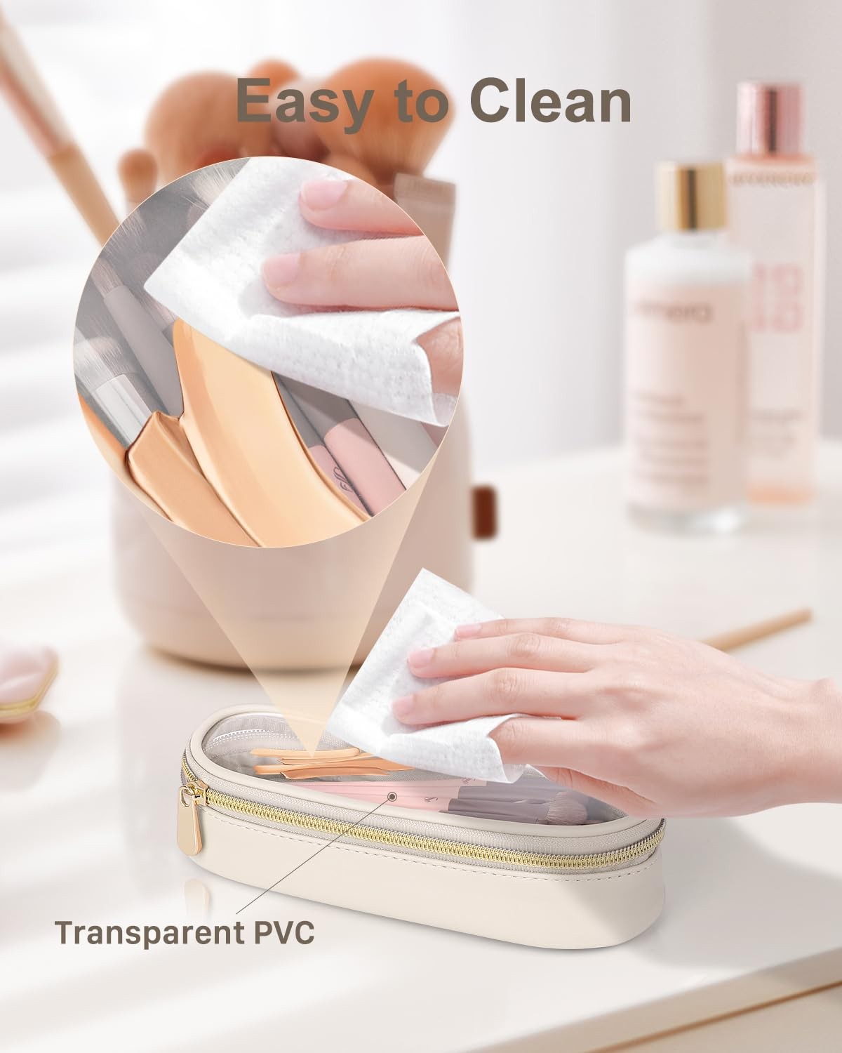 Clear Waterproof Travel Makeup Brush Holder Portable Cosmetic Case White