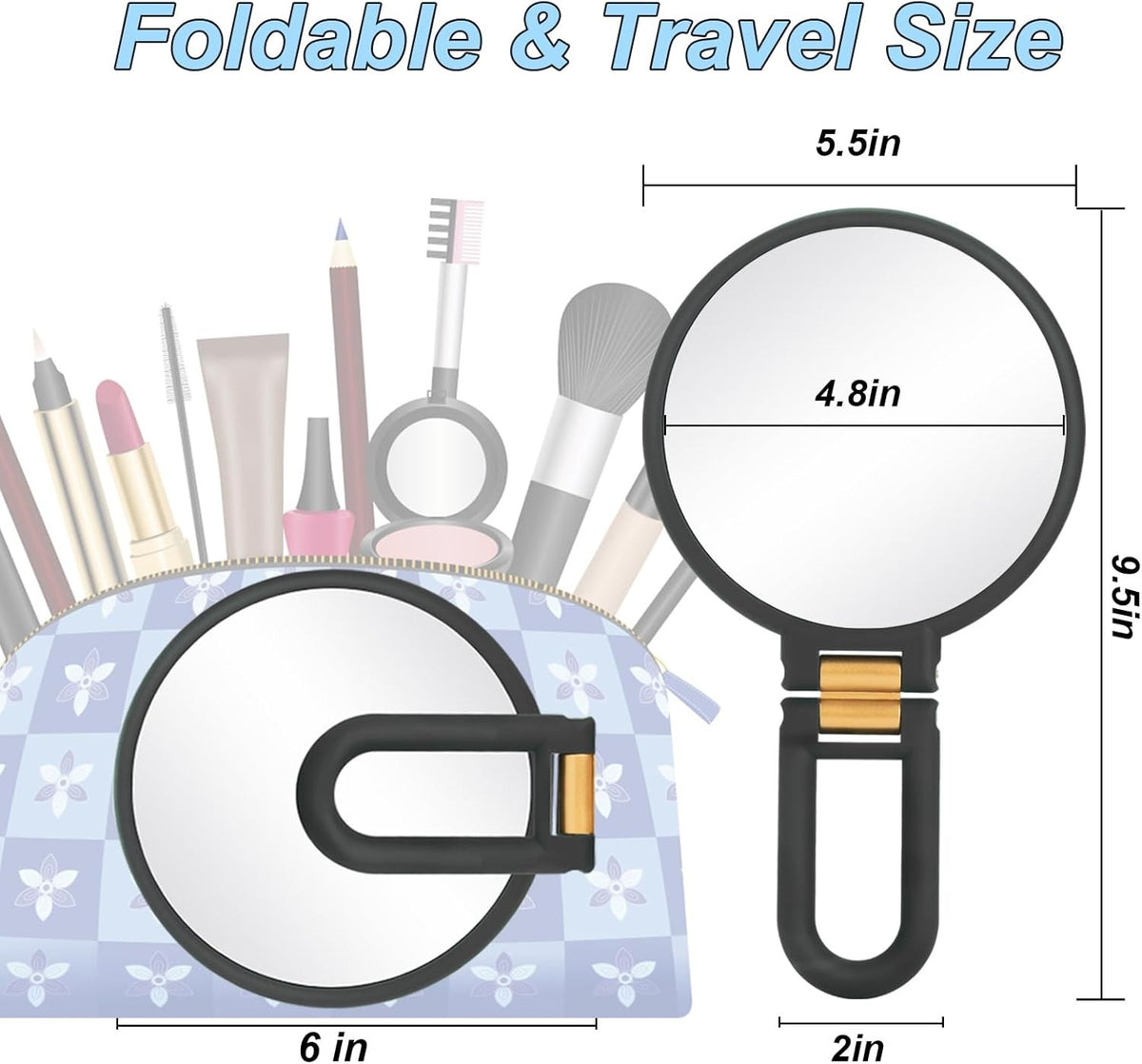 Magnifying Travel Hand Mirror 20x Dual-Sided Adjustable Black