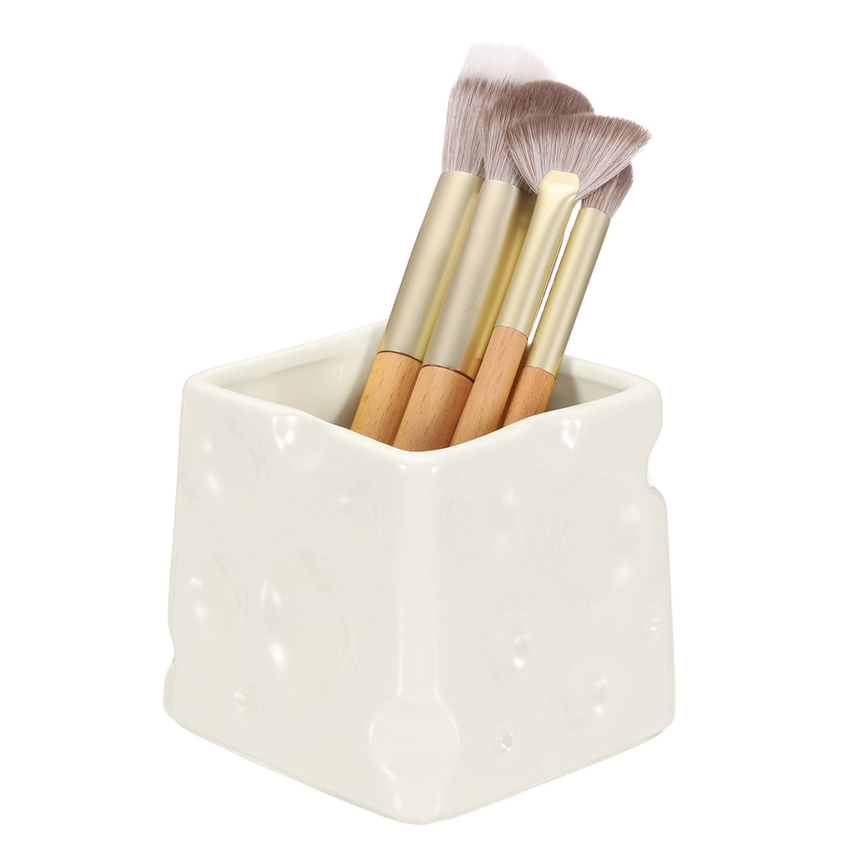 Ceramic Makeup Brush Holder - White 3-Inch Cosmetic Organizer