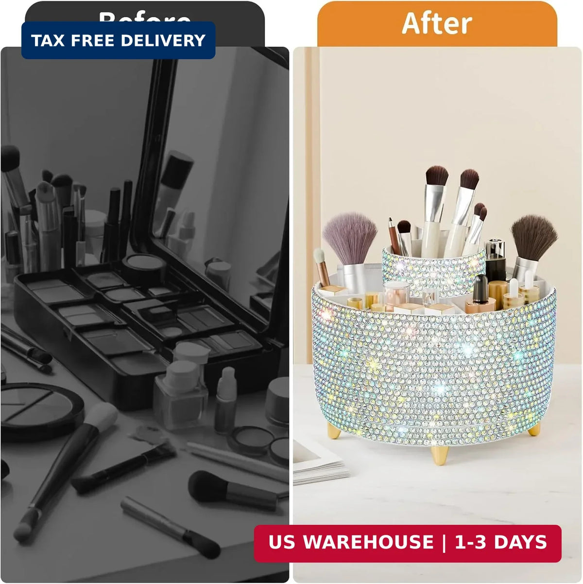 Bling 360° Rotate Makeup Brush Holder Organizer, Vanity Storage