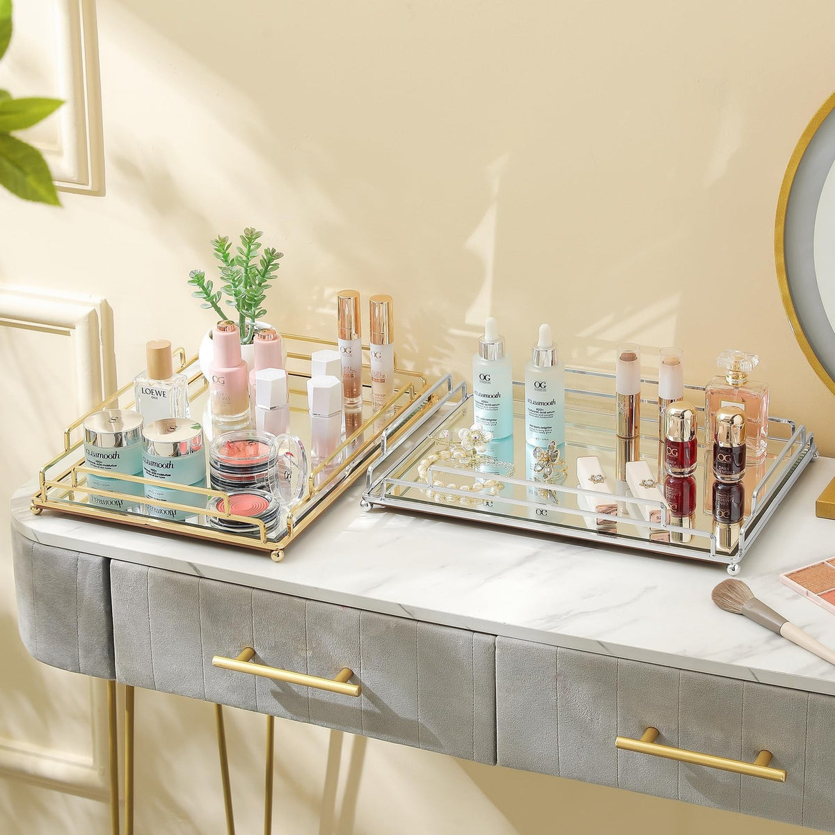 Mirror Tray - Modern Champagne Gold Vanity Tray for Bathroom & Bedroom