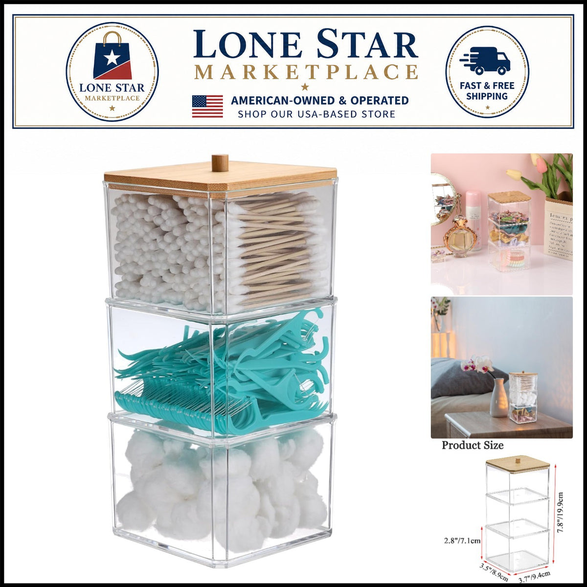 Clear Acrylic Cotton Swab Holder - 3-Tier Bathroom and Office Organizer