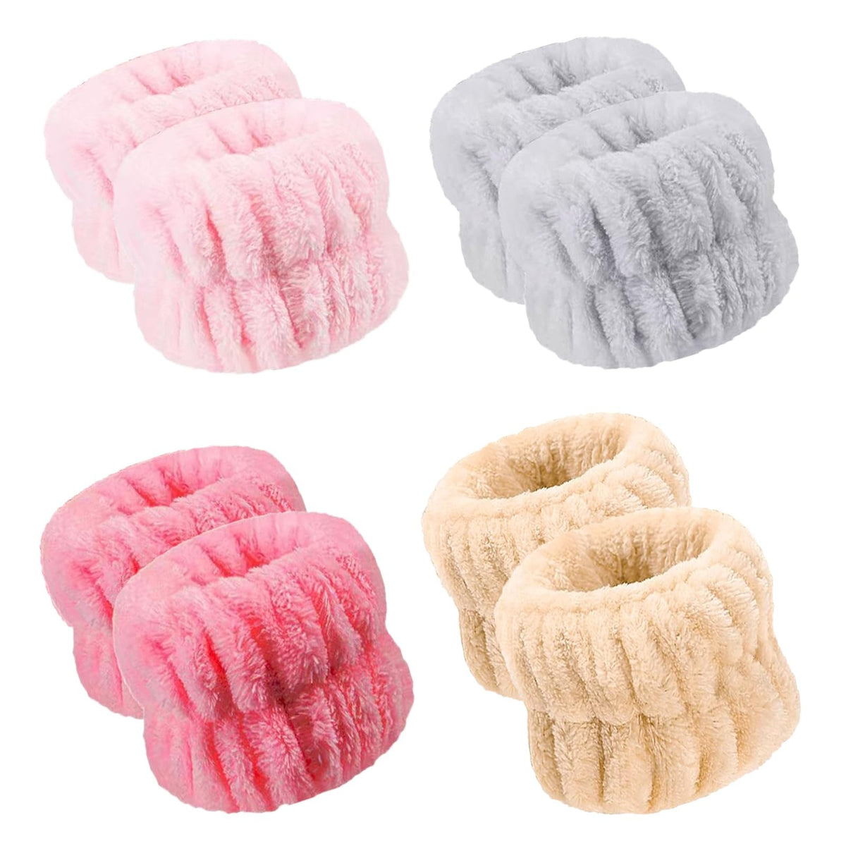 8Pcs Microfiber Face Washing Wristbands Spa Absorbent Headbands