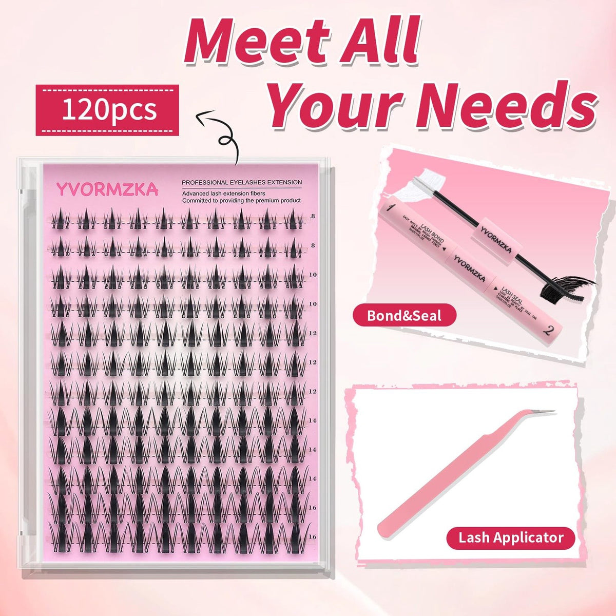 120Pcs Manga Lash Clusters Kit with Tweezers & Glue - Natural Wispy Fake Eyelashes