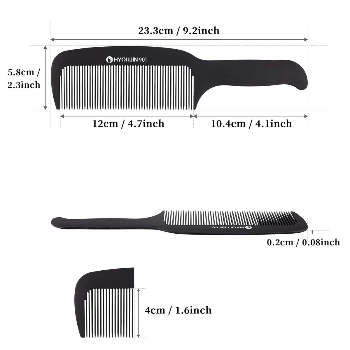 Black Carbon Flat Top Clipper Comb - Heat Resistant for Precision Haircuts
