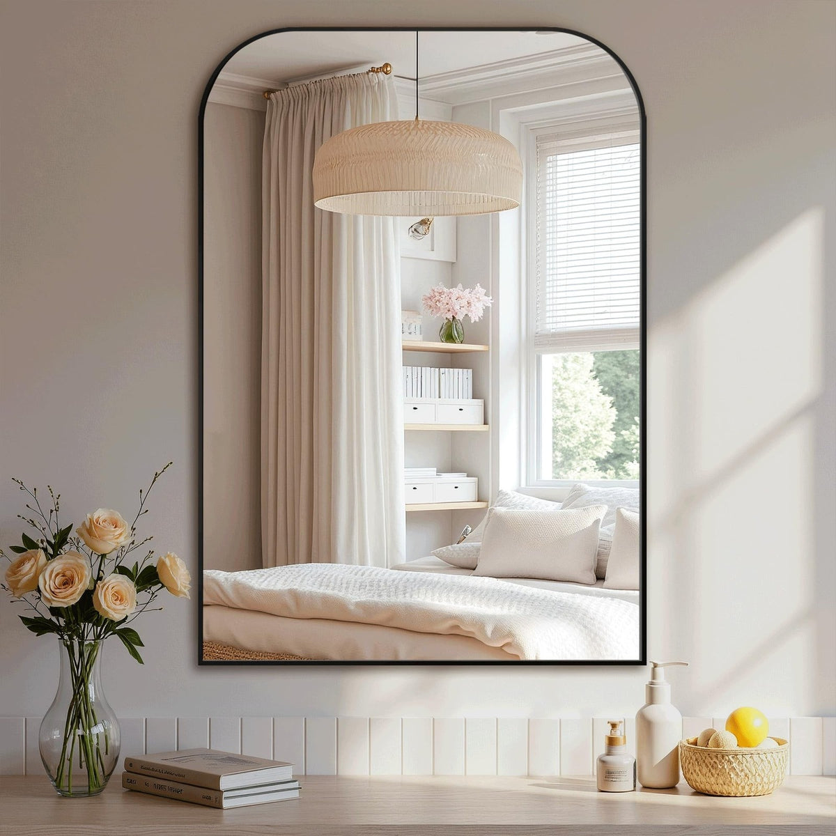 40-Inch Black Metal Framed Wall Mirror for Bathroom & Living Room